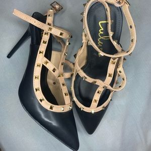 Black Studded Pointed- Toe Pumps